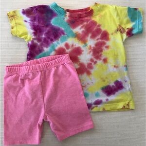 Colorful Tie-Dye Shirt and Pink Shorts Set Size 2T
